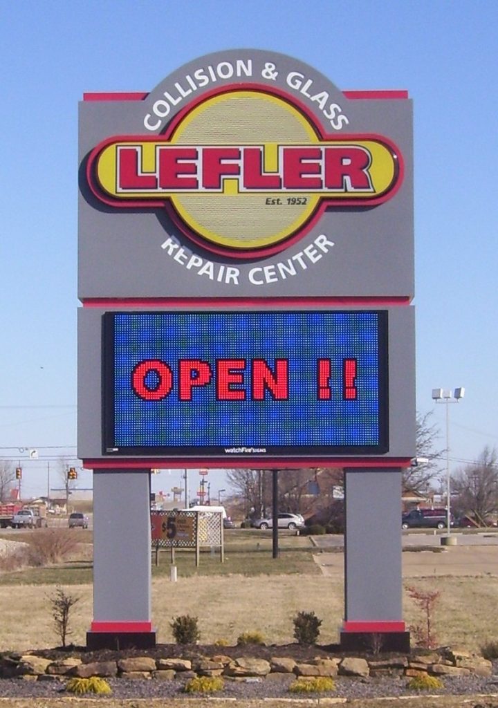 Leffler Collision & Glass Repair Center Pylon with Electronic Message Board
