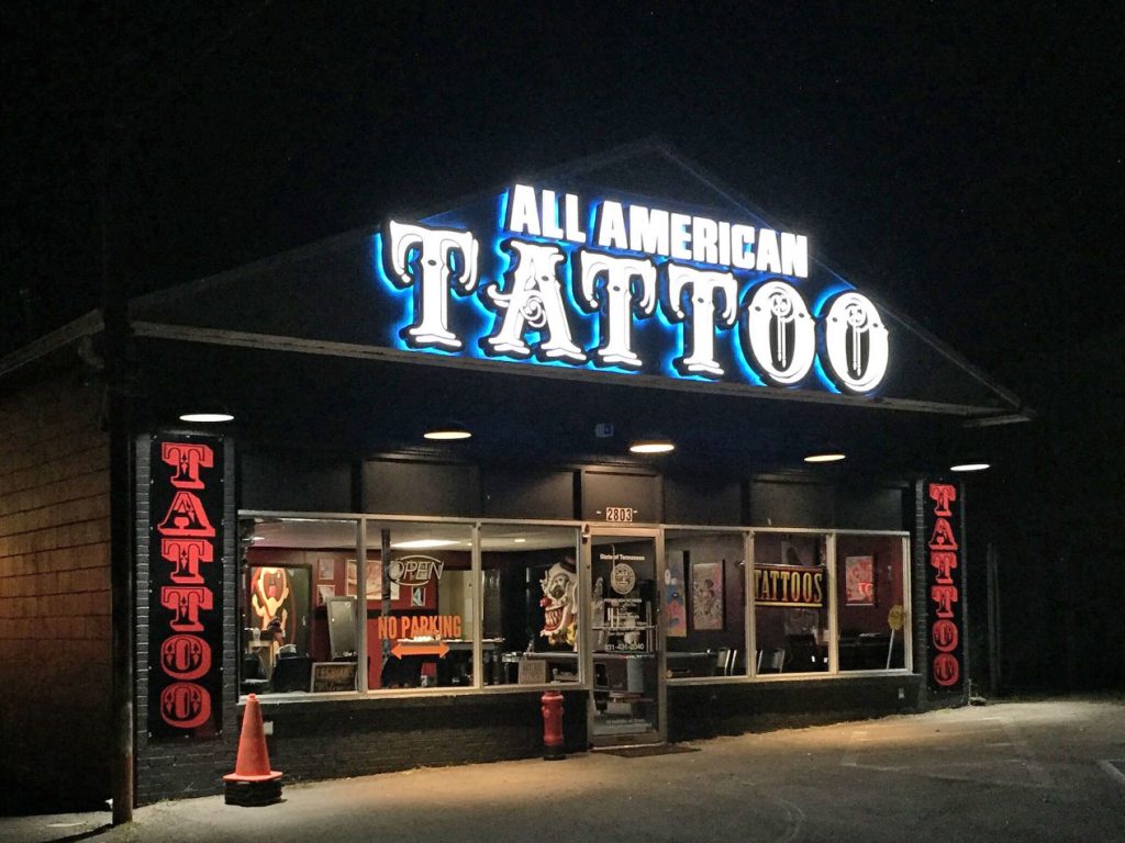 All American Tattoo Parlor Backlit Channe Letter Sign