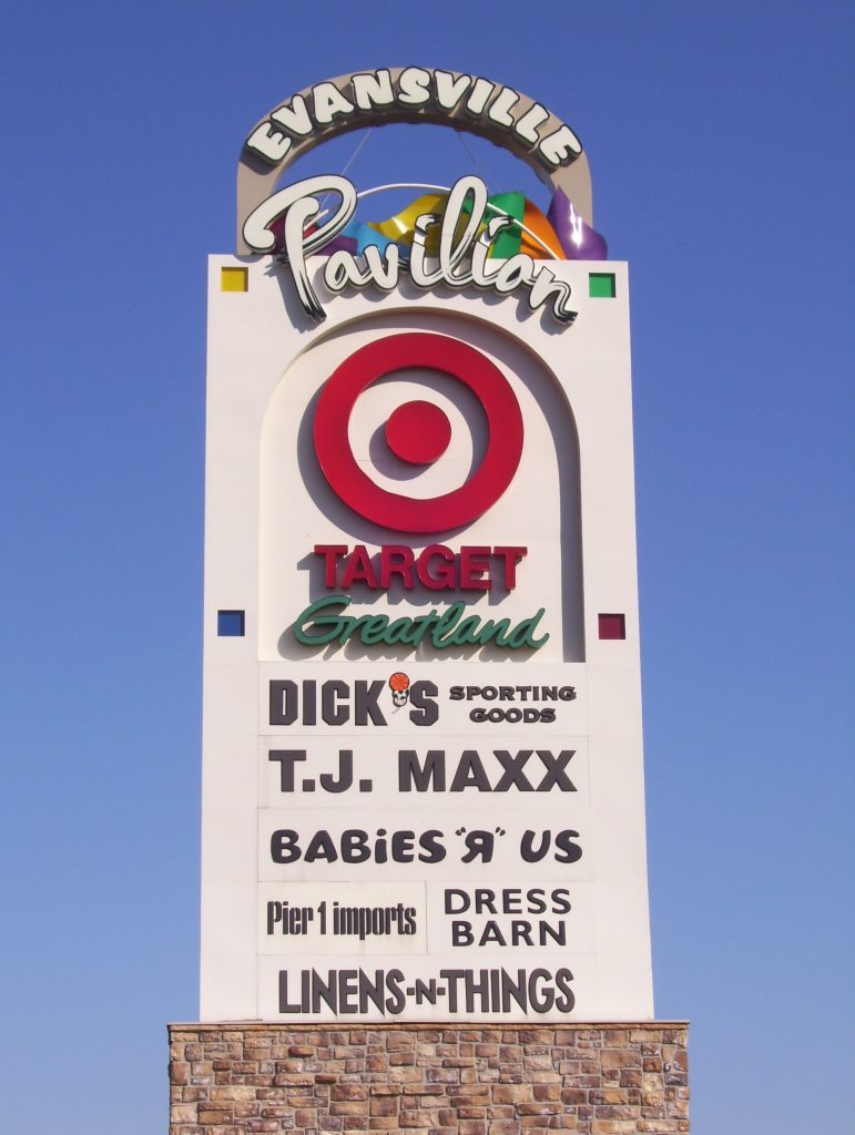 Evansville Pavilion Muliti Business Pylon Sign