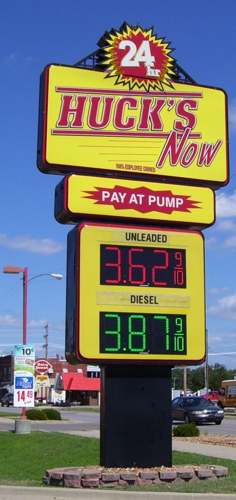 Huck's Gas Station Vacuum Formed Pylon Sign with Electronic Message Board
